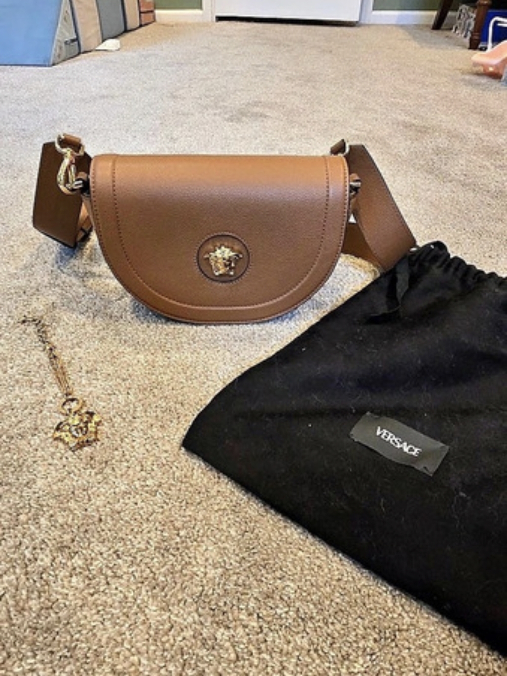 Versace La Medusa Round Camera Bag Brown Crossbody Bag